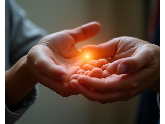 Una mano extendiéndose para tomar otra, simbolizando apoyo en una situación de crisis, con un tono cálido y de esperanza.