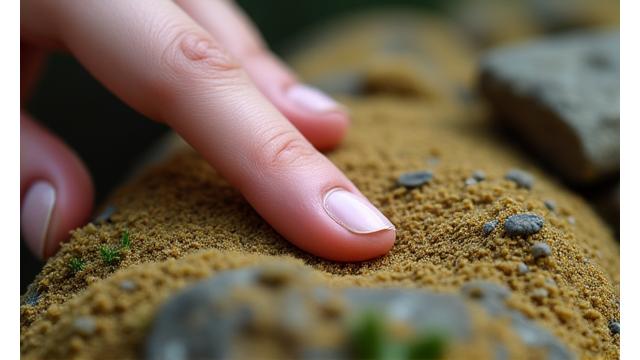 Manos tocando suavemente una superficie natural como madera o tierra, simbolizando las técnicas de grounding para la ansiedad aguda.