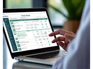 Mano de experto diseñando un plan de bienestar digital en un laptop